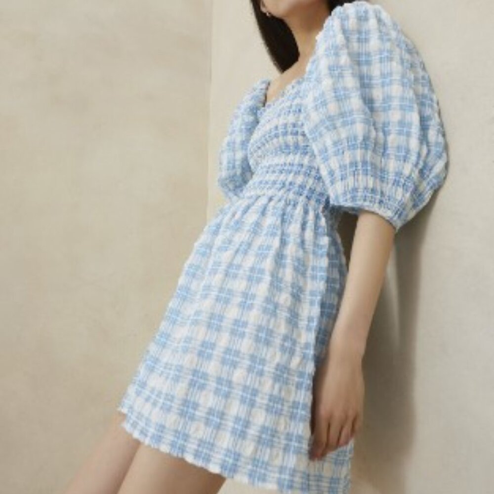 Loeffler Randall Blue and White Plaid Mini Dress